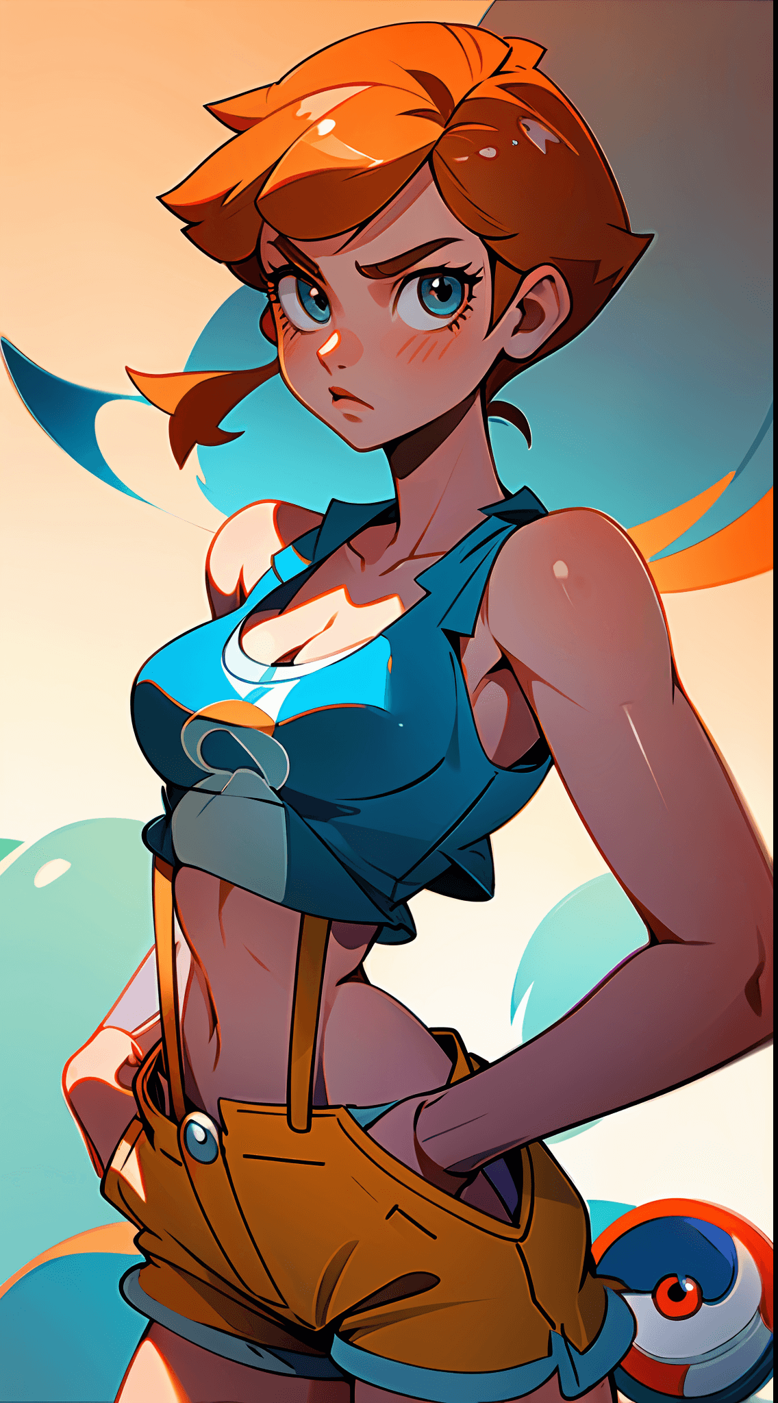 AI generated: (best quality, masterpiece), 1girl, Misty from Pokémon, pokeball, fog, (cartoon: 1.5), thong, busty,...