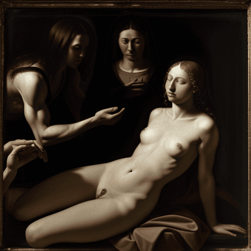 AI generated: renaissance painting of body, Chiaroscuro, caravagio --ar 3:2 --c 15 --s 5