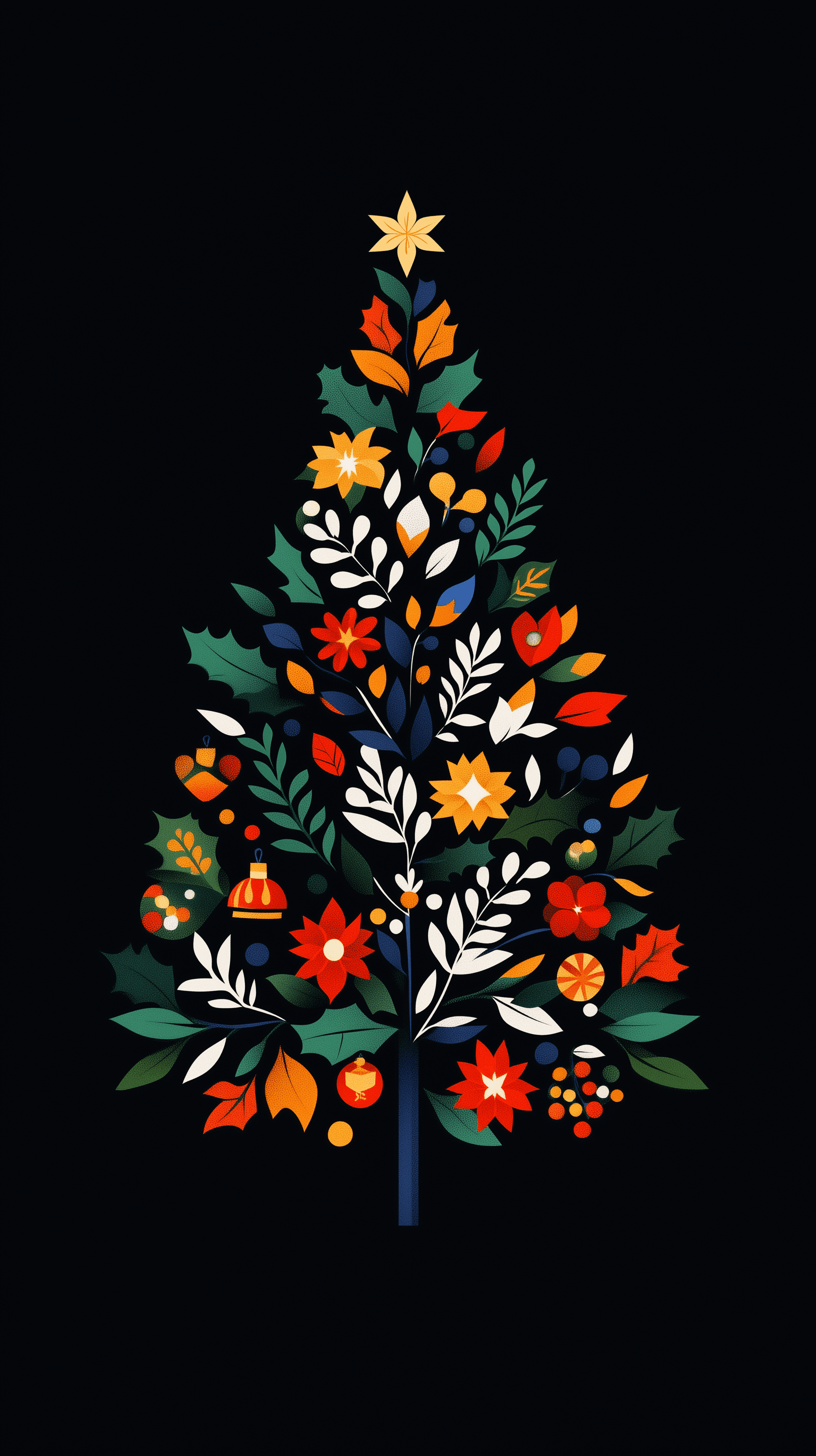 AI generated: illustration, beautiful christmas theme, simplify, pine tree, strar, snow flower, christmas elements...
