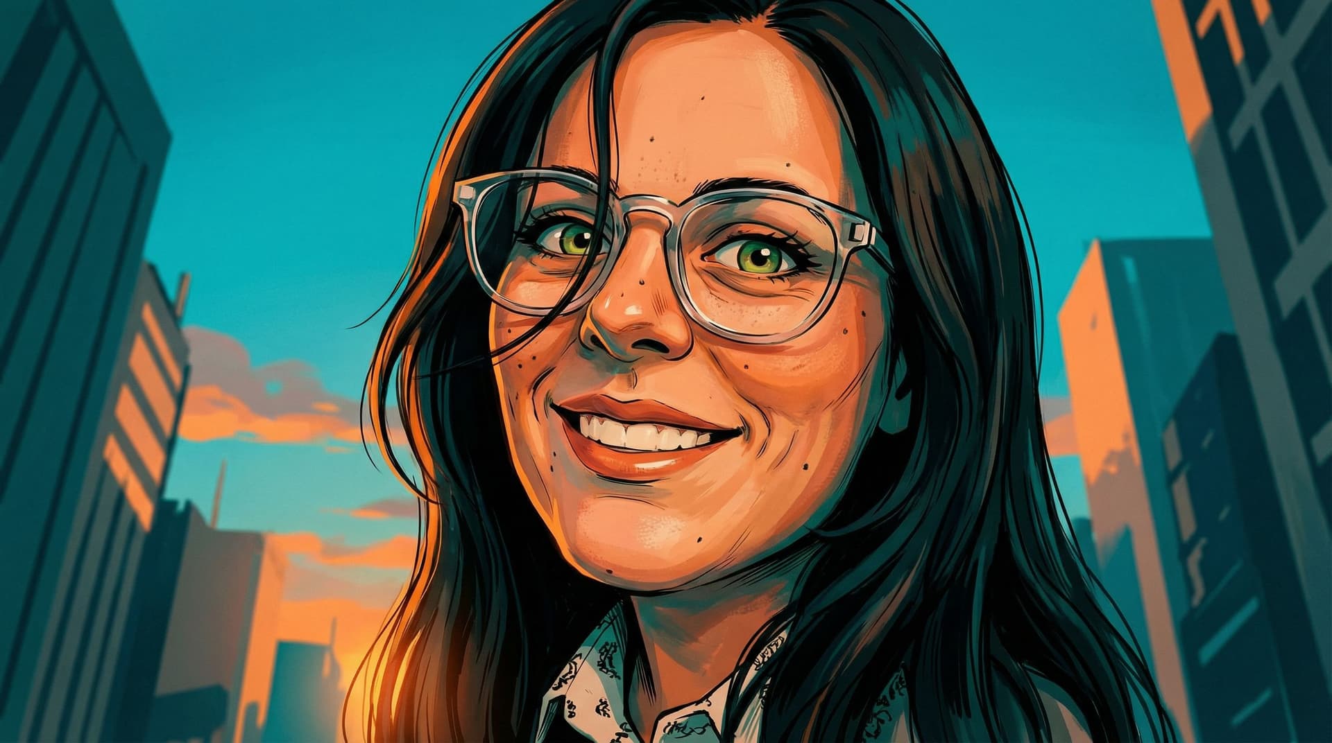 AI generated: 
"Stylized cinematic semi-realistic illustration with exaggerated perspective and expressive facial ...