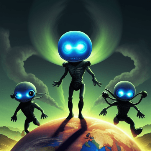 AI generated: atomic aliens conquer the earth, war, atomic