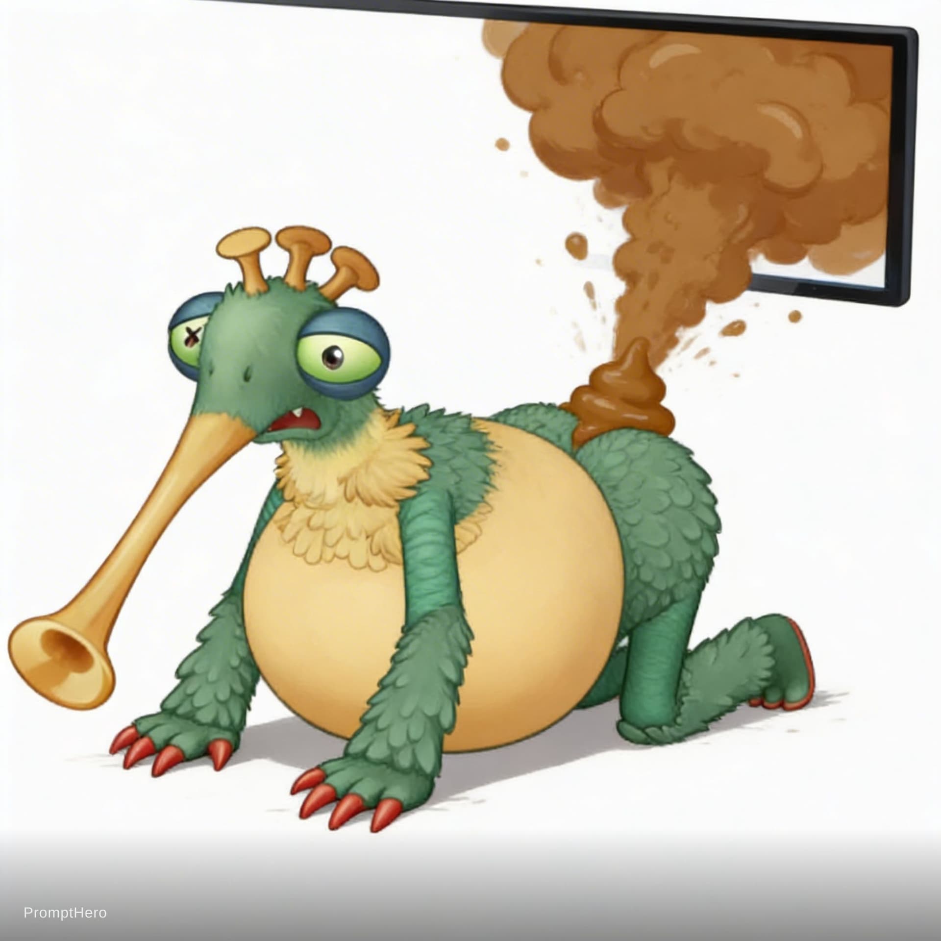 AI generated: White Background. They are on all 4's on the ground, with a HUGE burst of brown diarrhea BLASTING CO...