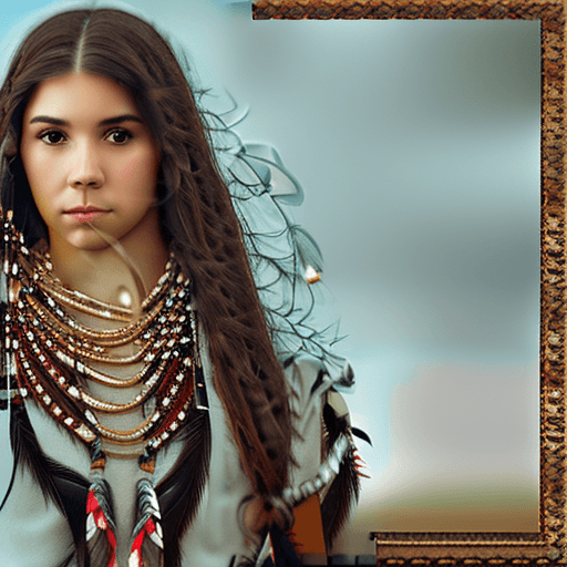 AI generated: mdjrny-v4 style portrait photograph of Madison Beer as Pocahontas, young beautiful native american w...