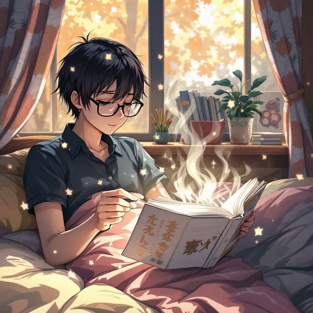 AI generated: 
a japanese geek reading a steamy manga
