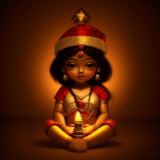 AI generated: Christmas decor, cute little Indian girl, like art style by Jasper Johns, tiny toy, wow fairytale ef...