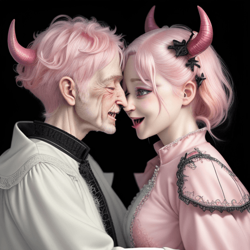 AI generated: (RAW photo, photorealistic), (extremely intricate), Cute devil and cute angel, aging each other, Sta...