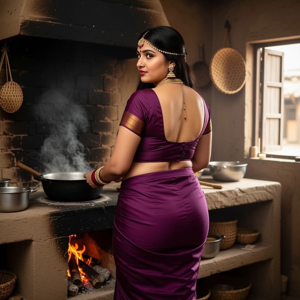 AI generated: hot glamour young indian aunty wearing only blouse without saree Only on bra full standing working i...