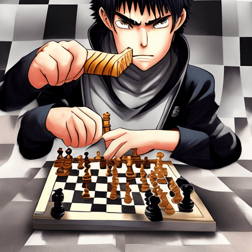 AI generated: Guts anime , playing, chess, hinata