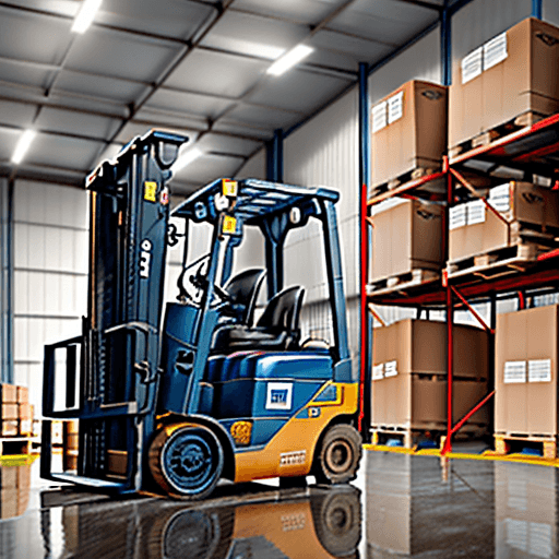 AI generated: The image depicts a warehouse from a distance, with multiple elevated racks filled with brown boxes ...