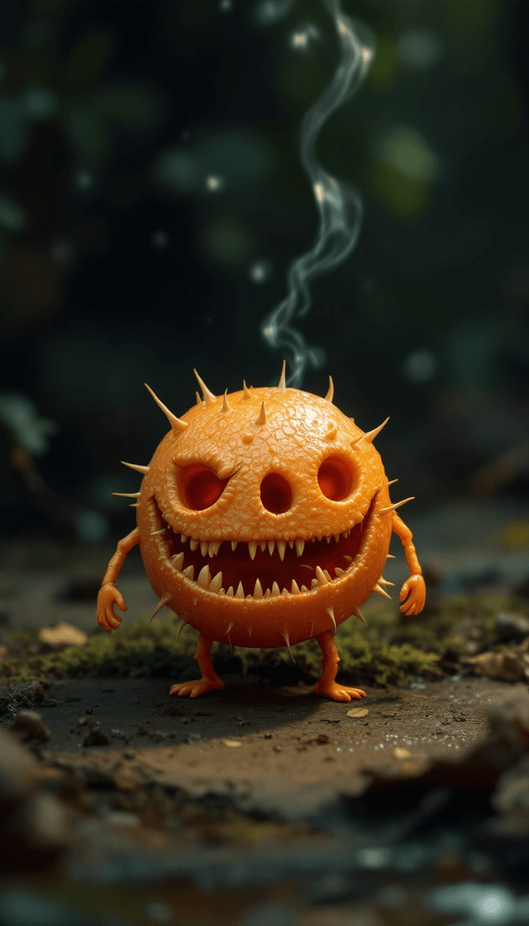 AI generated: Criei uma cebola realista com uma arma na mão sorridente 