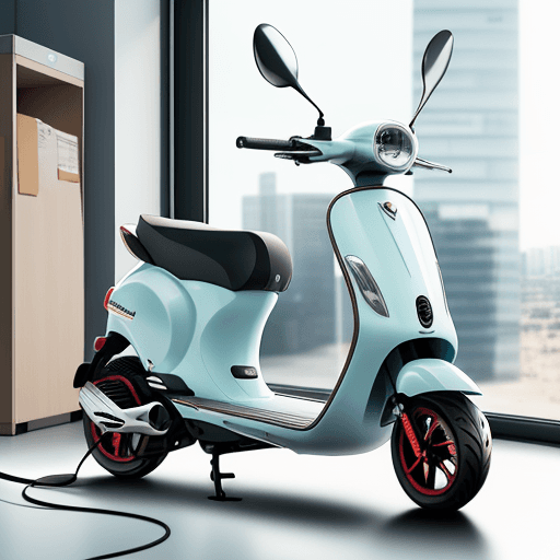 AI generated: Electric scooter plugged in and charging in an office work 
