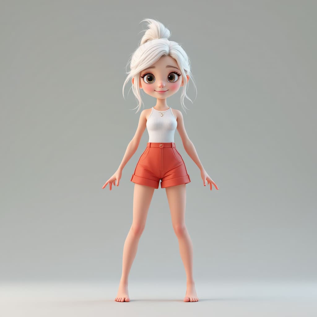 AI generated: 3D image, a cute girl with white hair stands with her legs fully spread, in Pixar style --ar 1:2 --s...