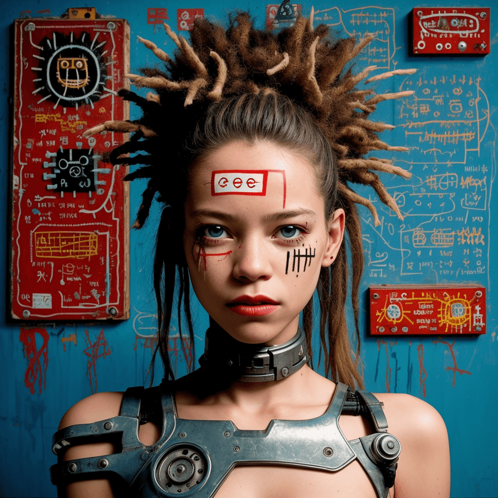 AI generated: by Jean Michel Basquiat,a cyborg girl
