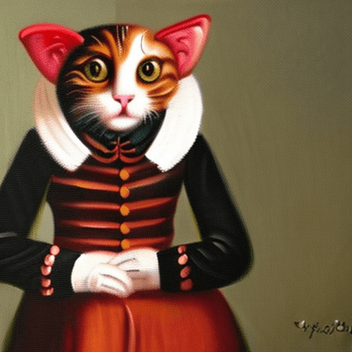 AI generated: Vintage oil painting style, a cat wearing 18th century style clothingm,flowers
