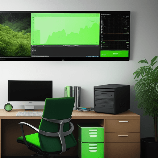 AI generated: Realistic photo of a modern home office, Monitor display is complete green