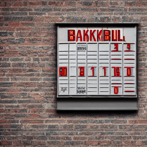 AI generated: Basketball scoreboard on a brick wall, cinematic, hyper realism, high detail, 8k