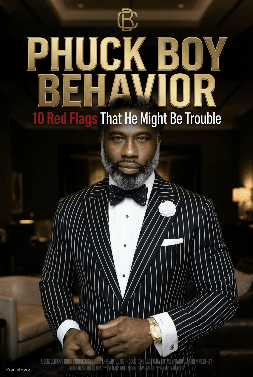 AI generated: a bold cinematic text used for motivational book style with the title PHUCK BOY BEHAVIOR and the sub...