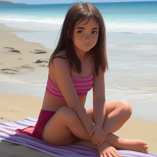 AI generated: a girl sitting on the beach 