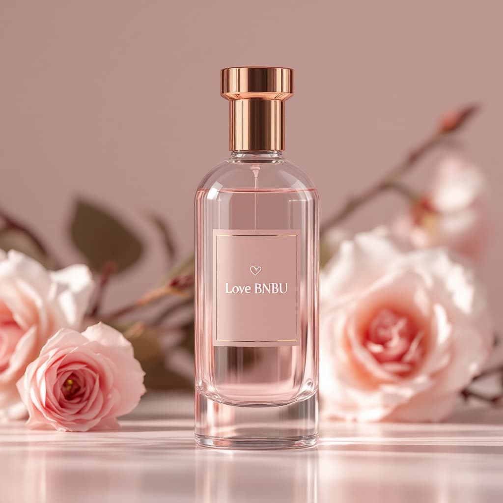 AI generated: A sleek and modern Perfume bottle in a wine shape with a minimalist design. The container is colorle...