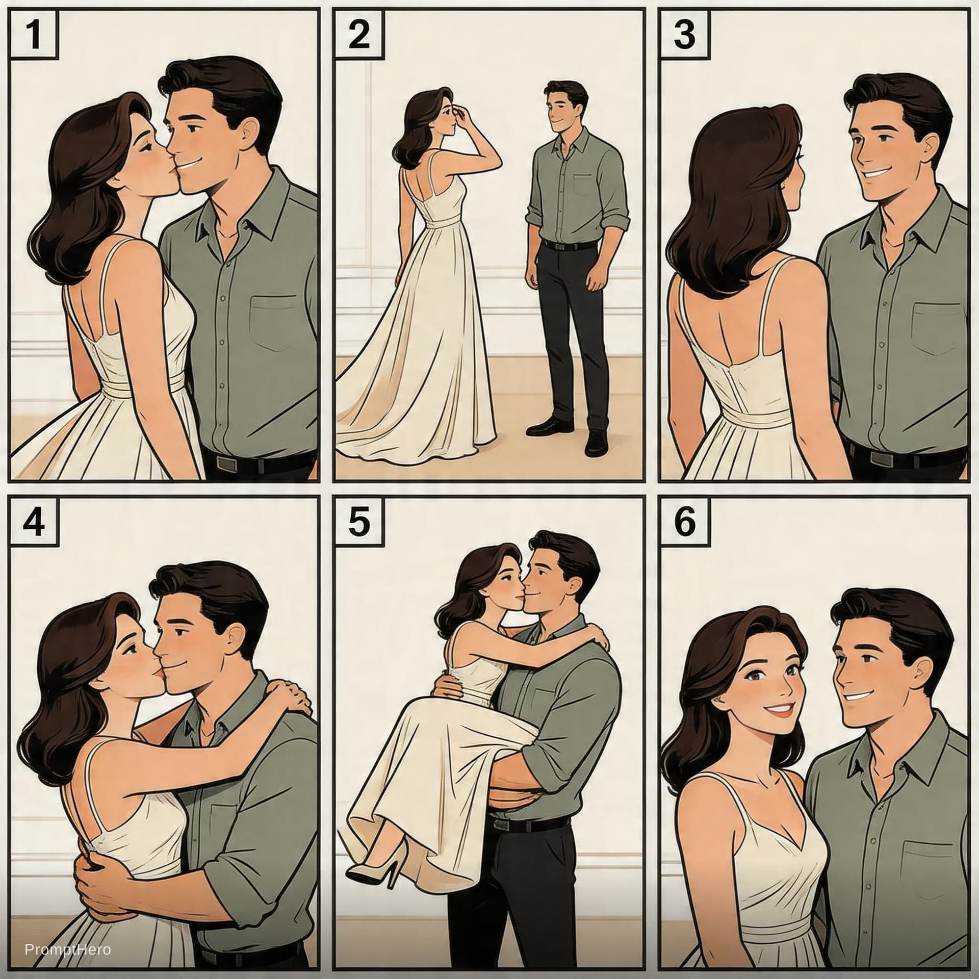 AI generated: Wife turns around and shows her classy outfit and kisses the husband as he admires her and then she ...