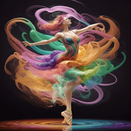 AI generated: An image of a vibrant, artistic portrayal of a woman dancing, surrounded by a swirl of vivid, multic...