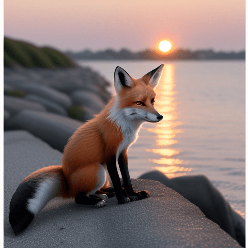 AI generated: A young fox at sunset on the shingle --s 1000