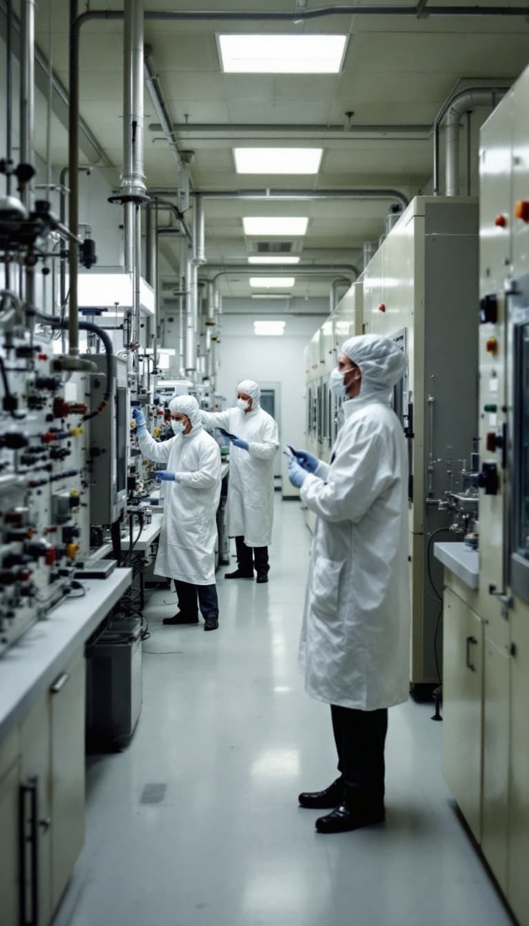 AI generated: Make images of the Soviet nuclear laboratory. Researchers in white gowns studying inside the laborat...