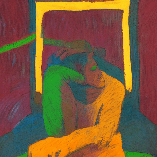 AI generated: expressionist painting of man trapped in his thoughts
