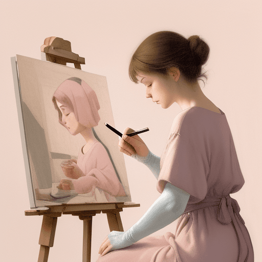 AI generated: A contemplative artist, sketching a still life, in the style of Felice Casorati, a muted palette, wi...