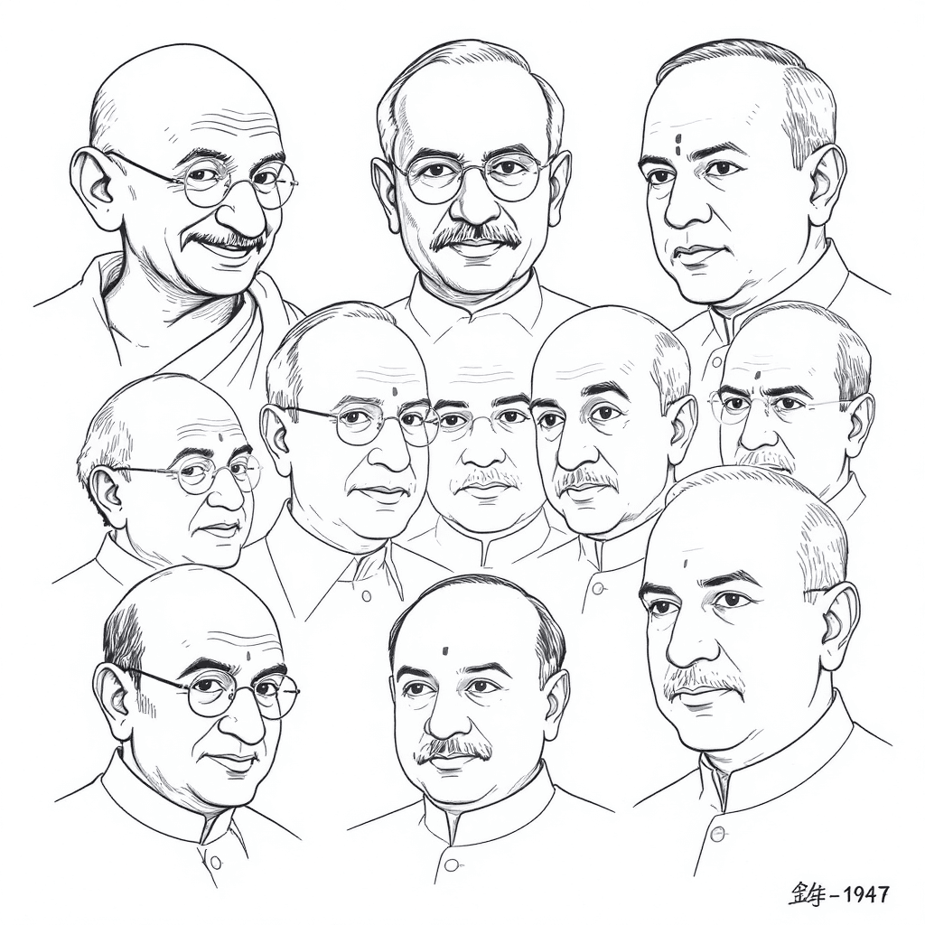 AI generated: Cartoon style R. K. Laxman, Sudhir Tailang, Mario Miranda, and Kutty. A minimalist collage Cartoon o...