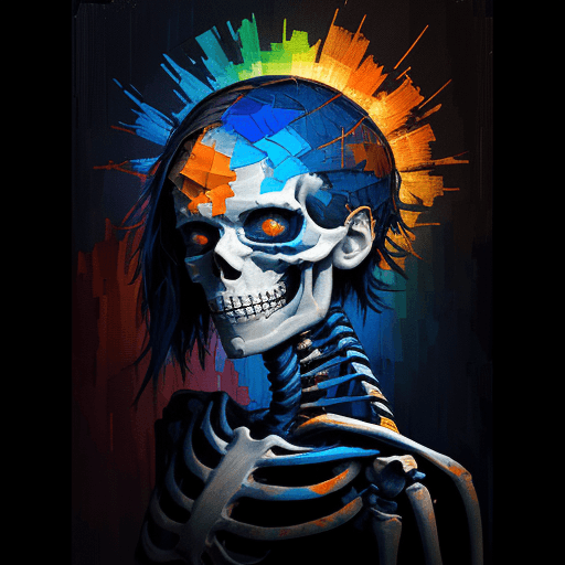 AI generated: pixel sorting art ::3 tarot card::2 Palette Knife, Dynamic Paintings::2 orange and blue::3 side port...