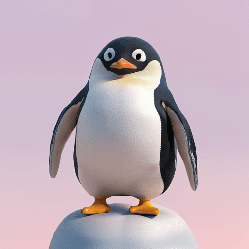 AI generated: 3D render of a huge cute penguin on top of the little world, soft pink background, digital art