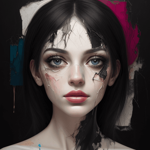 AI generated: abstract art painting of a woman's face, portrait style with cracked paint, cracked portraits, large...