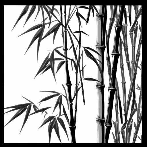 AI generated: Bamboo and drooping bamboo leaves in black and white and gray