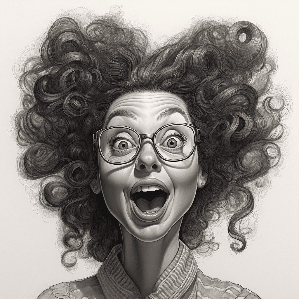 AI generated: caricature, woman, hand-drawn, pencil, funny