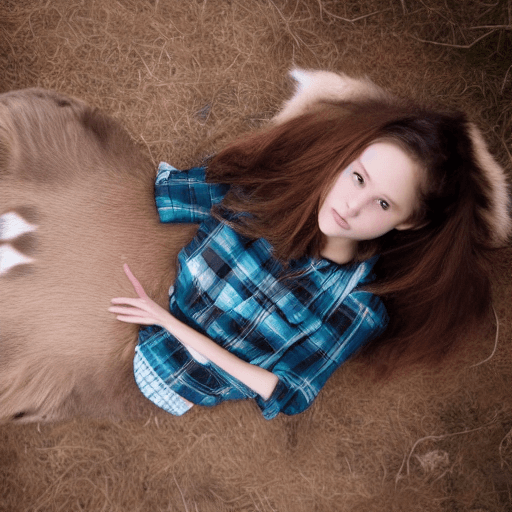 AI generated: Deer, hooves, brown hair, teal eyes, cub, loli, child, female child, female, solo, blue plaid skirt,...