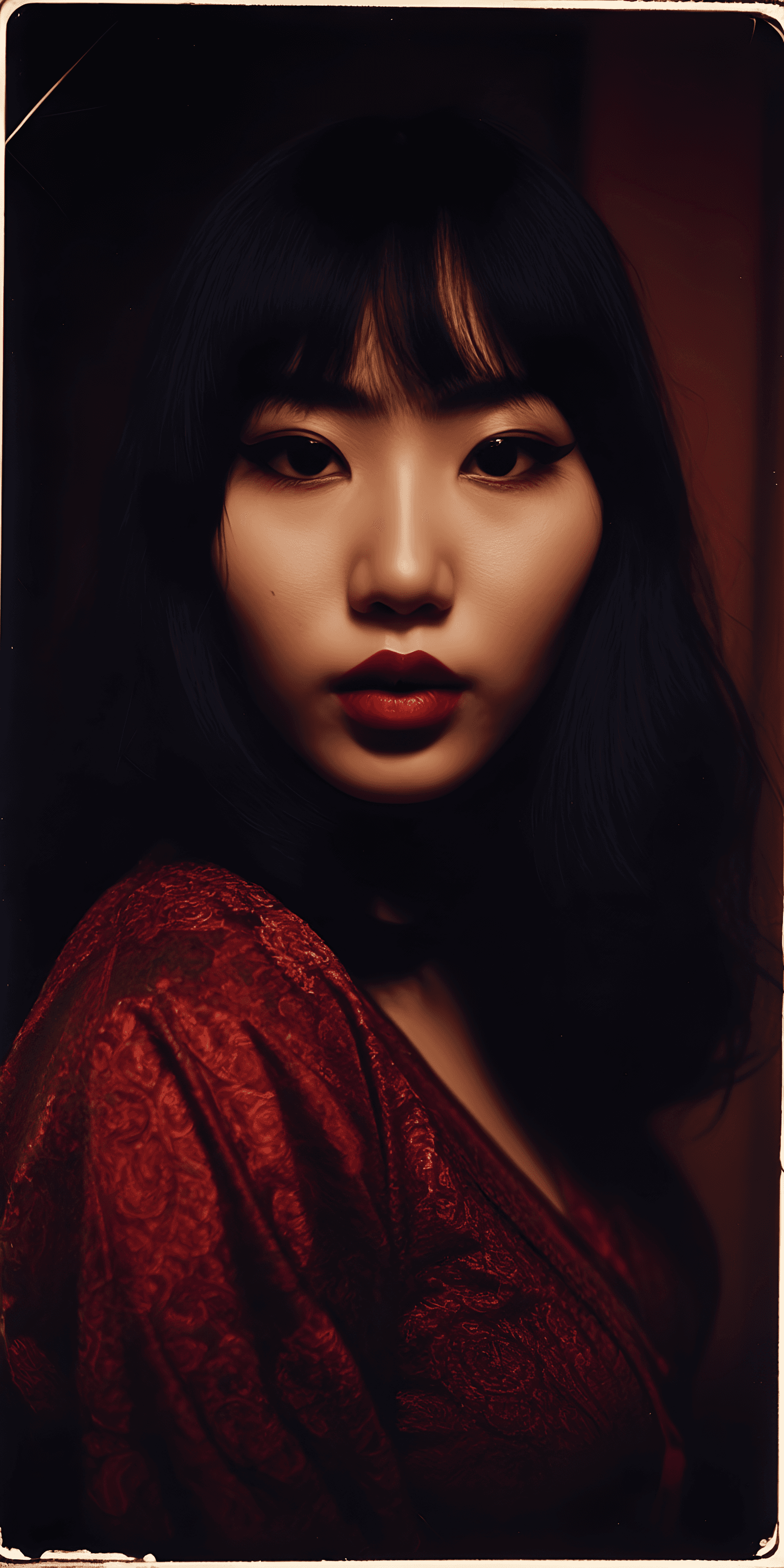 AI generated: Foocus photograph portrait of a yandere woman, dark and brooding expression, intense gaze, moody lig...