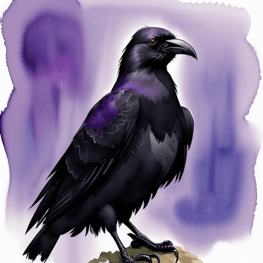AI generated: watercolor impressionist painting of a crow, using a lot of black and purple hues