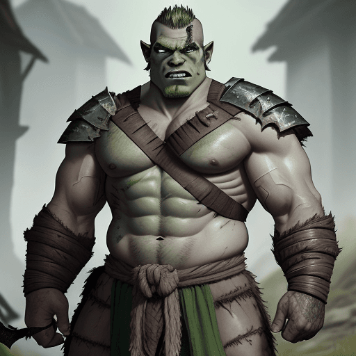 AI generated: Appearance: Grimwald is a burly half-orc with a heavily scarred face, a constant reminder of his bat...