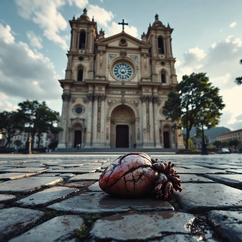 AI generated: Plano general amplio de una catedral, con toda la fachada visible, composición cinematográfica. 
En...