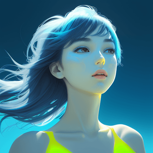 AI generated:  a gorgerous girl with delicate features, looked up at the azure sky profound, the color tone is Che...