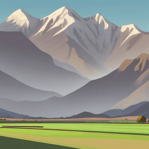 AI generated: cartoon a sown empty field with mountains in the background flat style