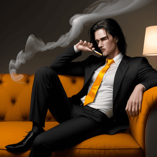 AI generated: photography, cover shoot, dimly lit room with a hazy atmosphere, capturing a professional male model...