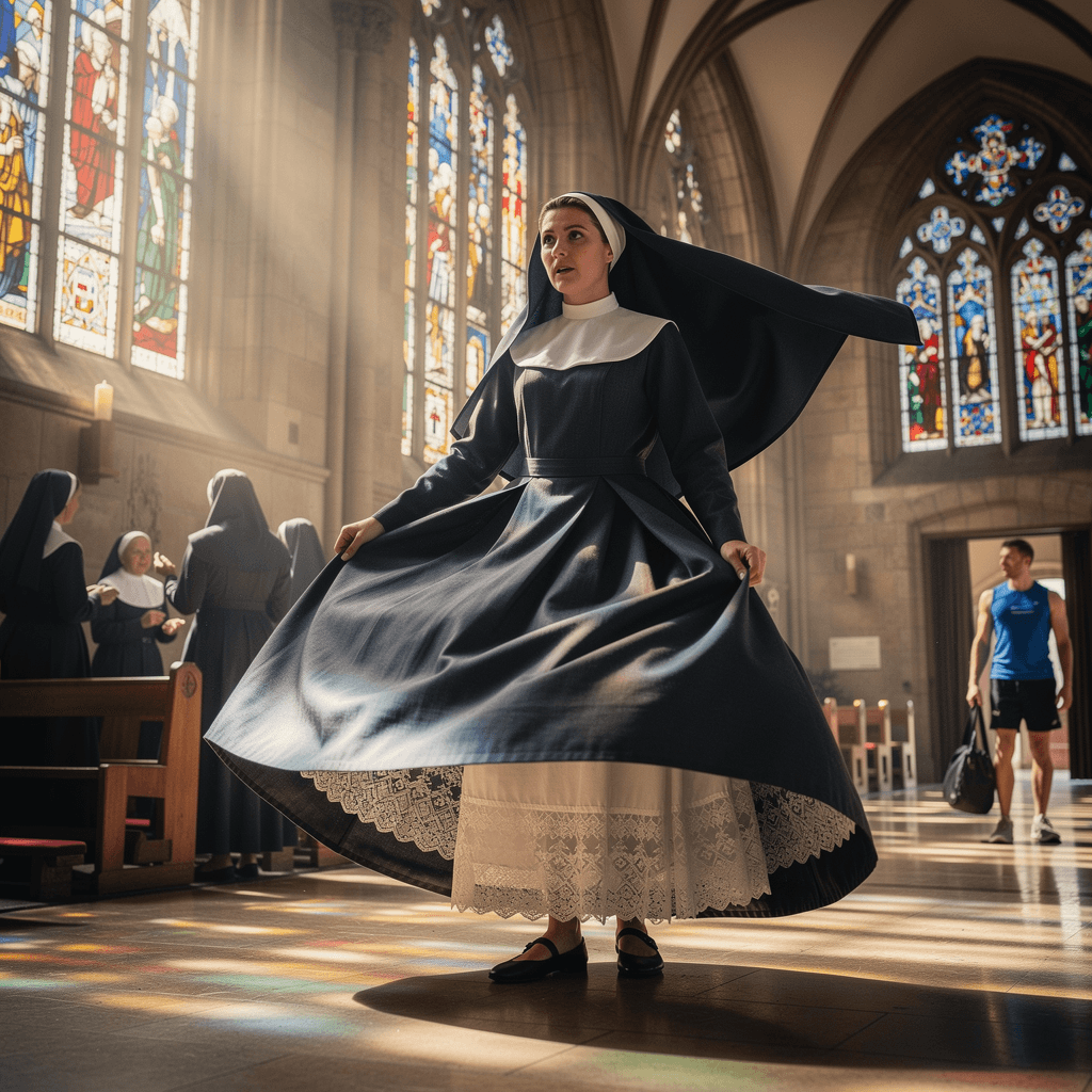 AI generated: A 27Yo German nun.Sensual butt crack.pussy with soft hairs,inner labia,cute anus.At a church hall wi...