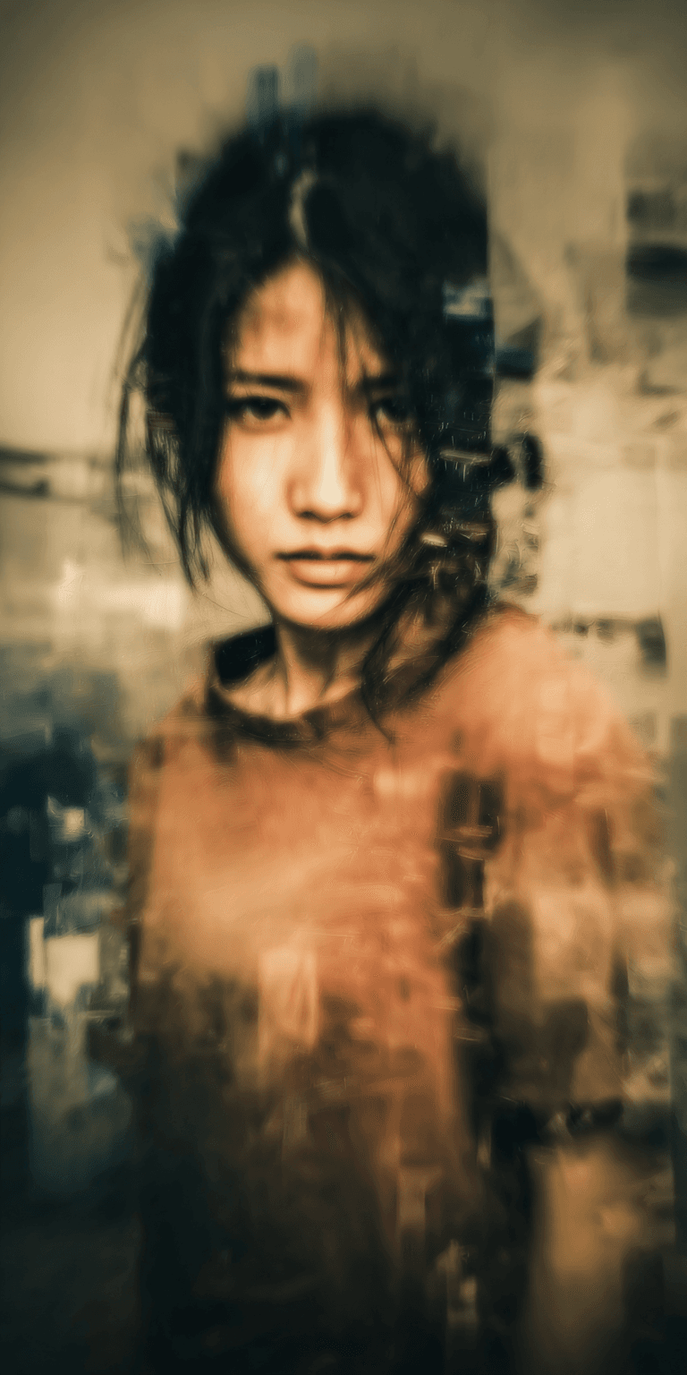 AI generated: woman painted with a palette knife, heavy impasto --chaos 75 --ar 1:2 --sref 3586647222 --profile oo...