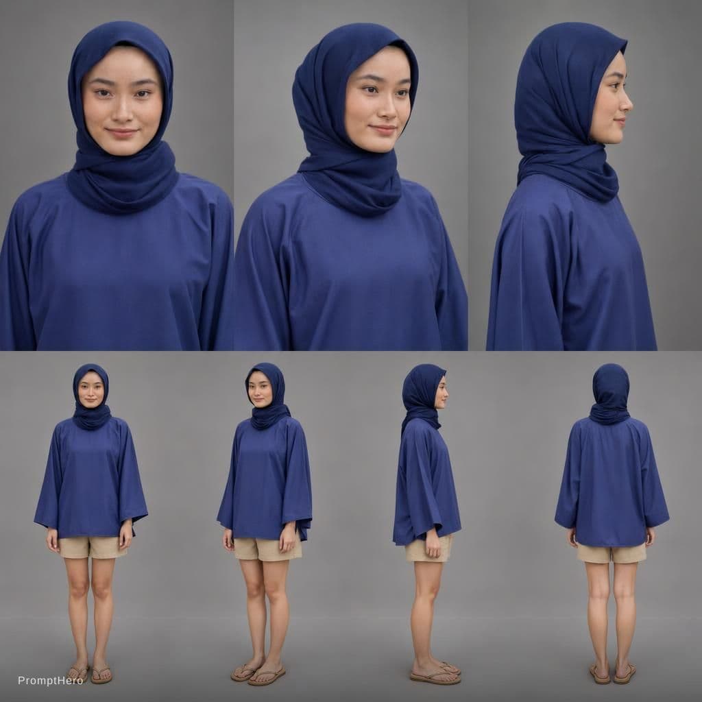 AI generated: Create a realistic DSLR character sheet on a grey backdrop using these uploaded selfies as the prima...