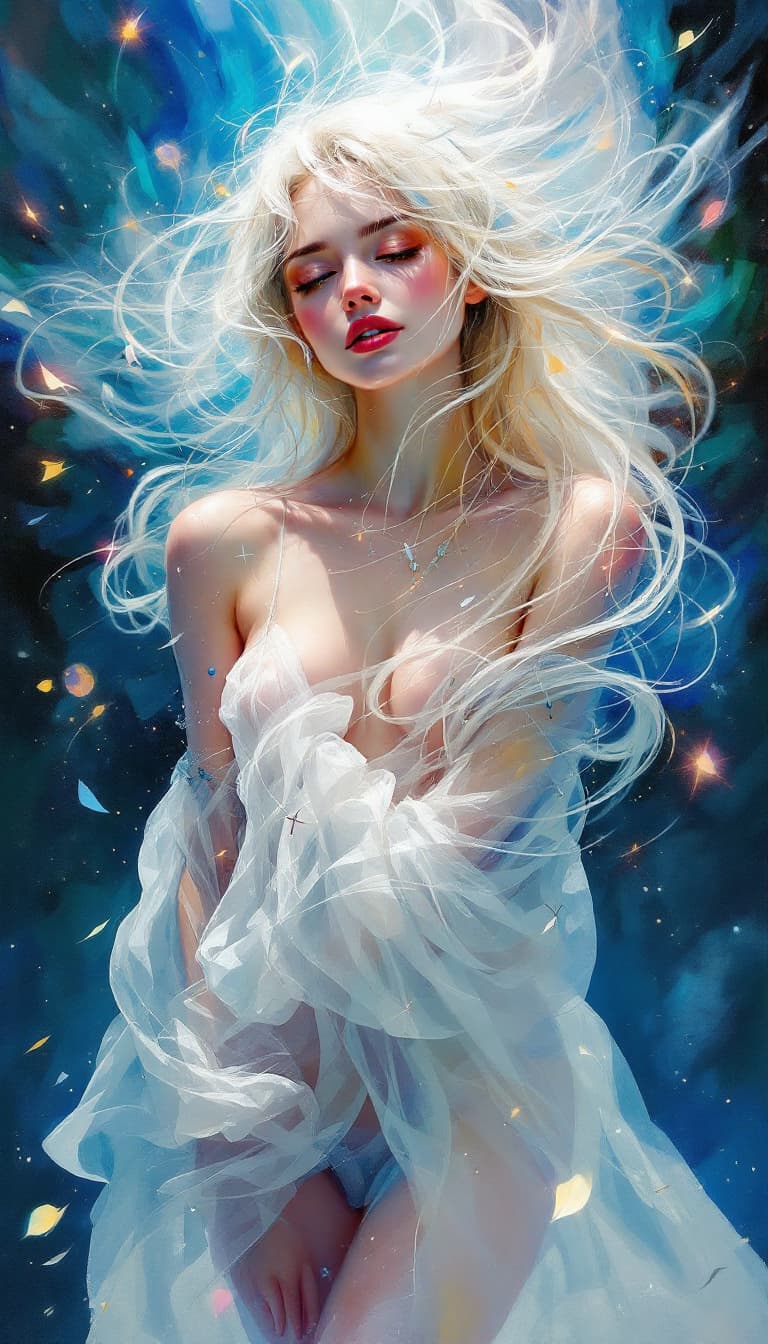 AI generated: "Ethereal Musician in a Symphony of Light": A mesmerizing abstract painting showcases a musician, wi...