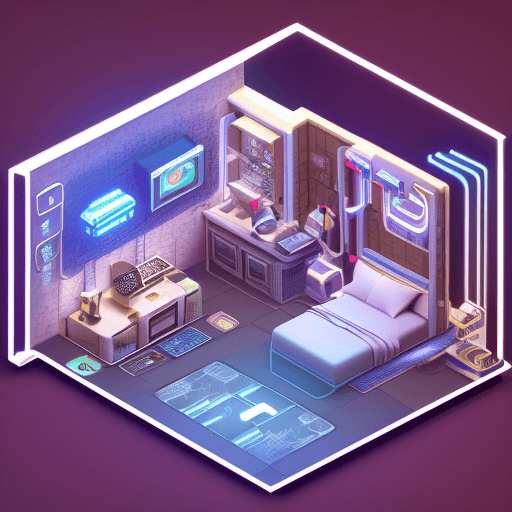 AI generated: cute isometric cyberpunk bedroom, cutaway box, futuristic, highly detailed, made with blender --v 4