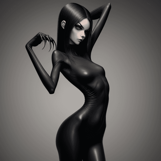 AI generated: ultra skinny girl with long black curved claws, 