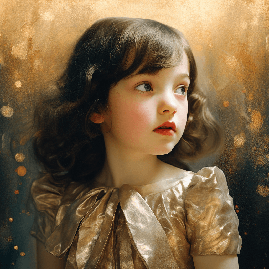 AI generated: Close-up little vintage girl in velvet dress, by Valent10179, pastel tones background, in semi-profi...